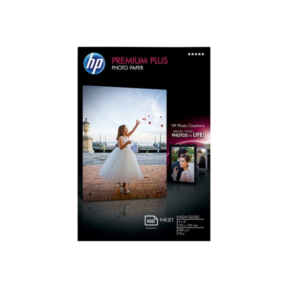 HP Premium Plus Photo Paper - High-glossy - 4 in x 6 in - 280 g/m�� - 100 sheet(s) photo paper - for Officejet 4500 G510, 7000 E809, 7500; Officejet Pro K850, K8600; Photosmart 8250, A436