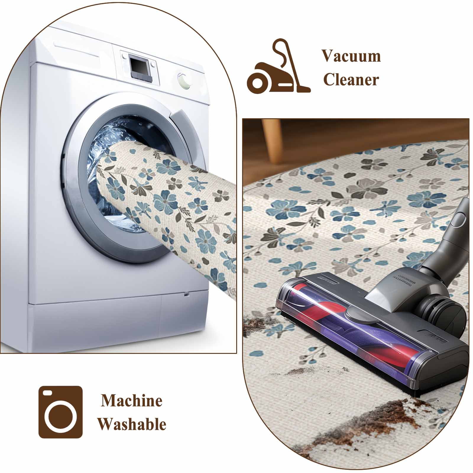 Weeping Flowers Bathroom Mat 2x3 FT, Non Slip Small Kitchen Mat, Blue Grey Spring Floral Botanical Rustic Burlap Washable Soft Backed Front Door Throw Rug Indoor Outdoor Doormat for Entryway Sink