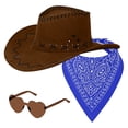 thumbnail image 5 of Baberdicy Western Cowboy Hat & Scarf Set, 3 Piece Costume for Theme Party, Halloween, Photoshoot Bronze Universal Fit, 5 of 5
