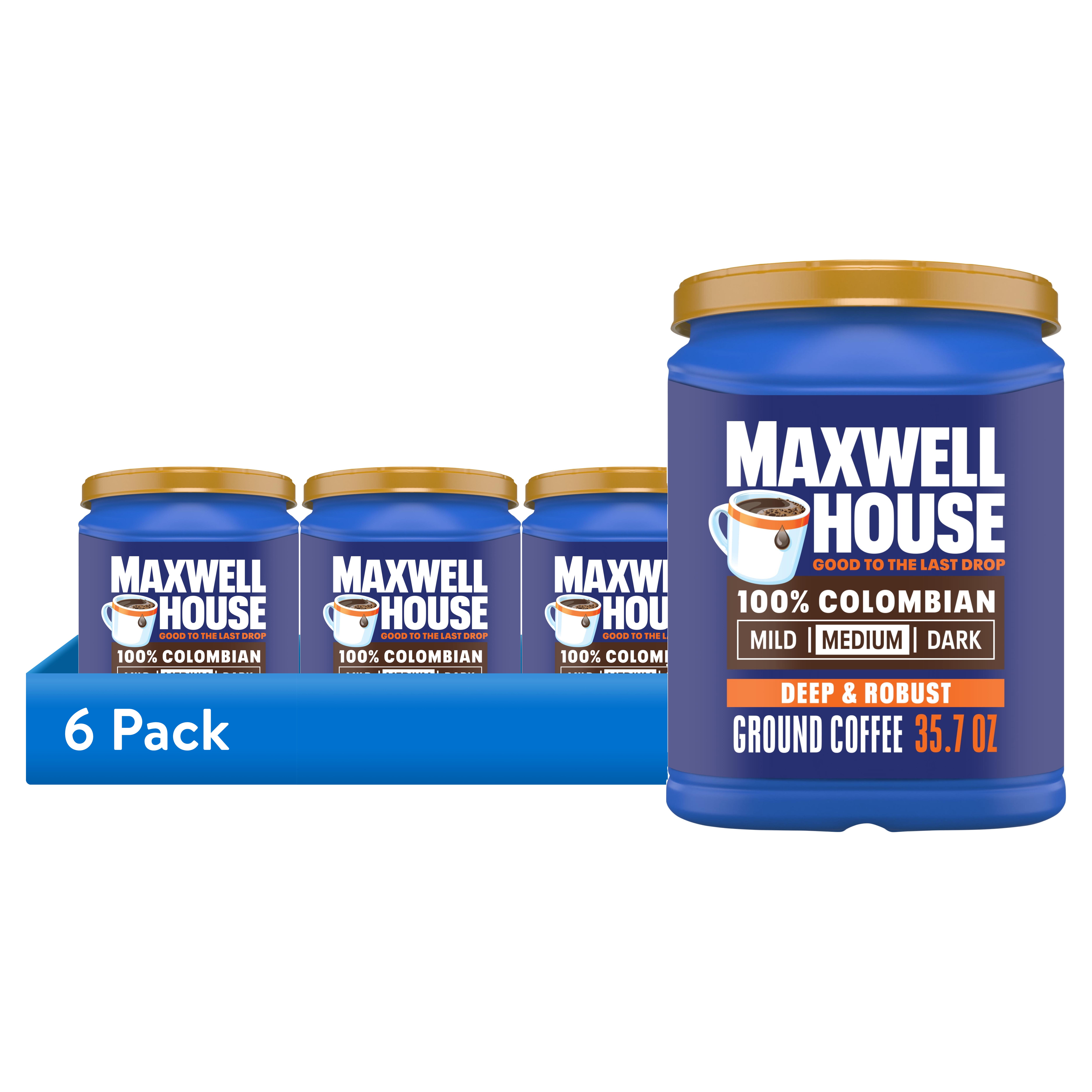 (6 pack) Maxwell House 100% Colombian Ground Coffee, 35.7 oz Canister