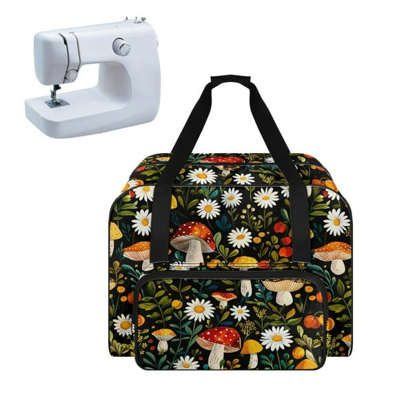 ZIATUBLE Mushroom Sewing Machine Cases Daisy Sewing Machine Tote Bag Universal Carrying and Storage Sewing Machine Case Stain Resistant Tote Bag for Sewing Machine for Sewing Classes