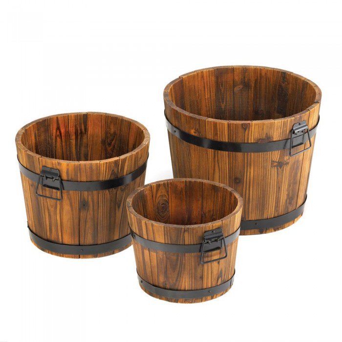 Summerfield Terrace Wood Apple Barrel Planter, Brown, Set of 3