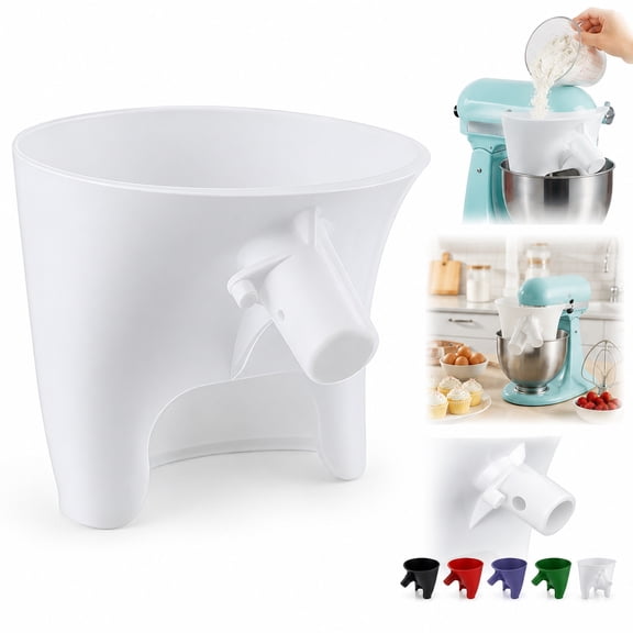 Rongsi-Flour Funnel for Compatible for KitchenAid Mixer 5 Qt, Anti-Splash Attachment for Tilt-Head Stand Mixer 4.5 & 5 Quart (KSM150), Dishwasher Safe No-Mess Baking Tool, Easy Pour Accessory (White)