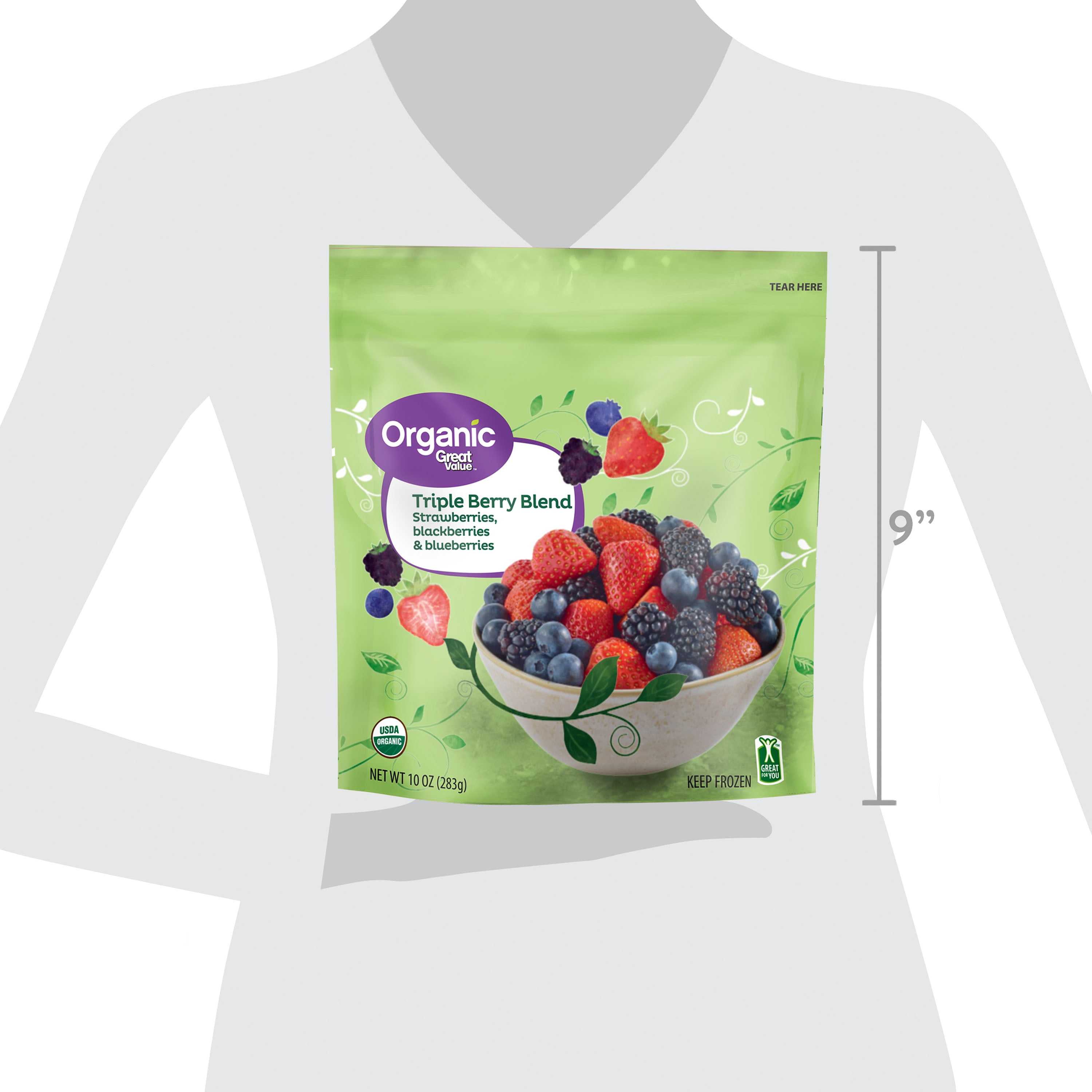 Great Value Frozen Fruits Organic Triple Berry Blend, 10 oz