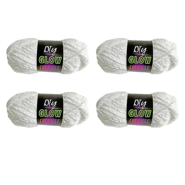 4 piezas de hilo luminoso que brilla en la oscuridad, 64 yardas por rollo, hilo de chenilla de 4 mm Blanco