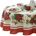 thumbnail image 5 of Christmas Presley Red and White Poinsettia Double Bordered 70 inch Round Fabric Tablecloth, Holiday Cottage Floral Border Print Table Cover for Dining Party, 5 of 8