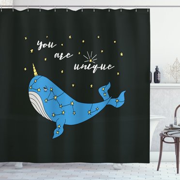 Ambesonne Narwhal Shower Curtain, Cartoon Style Whale, 69"Wx84"L, Multicolor