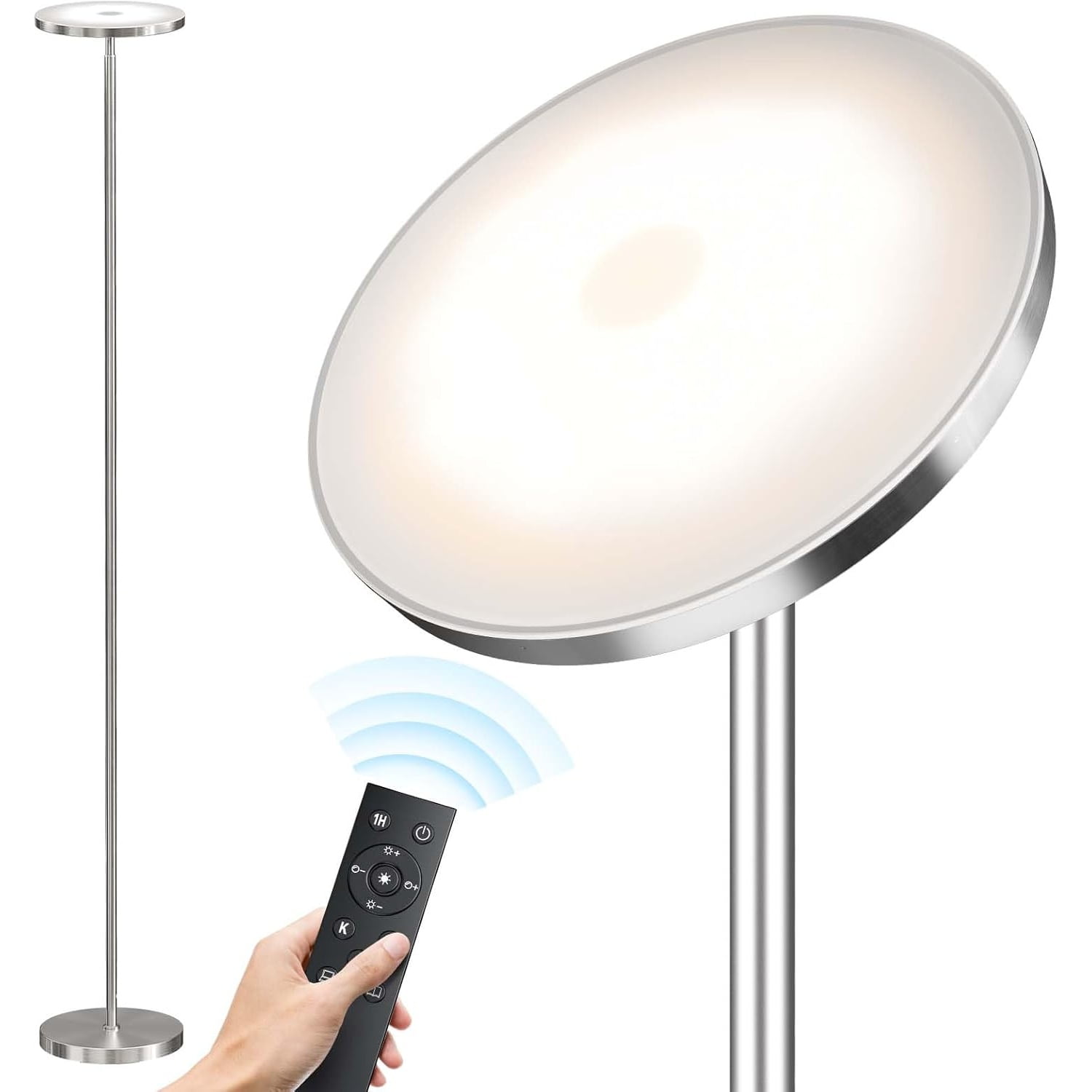 Floor Lamps for Living Room, 32W/3000LM Super Bright LED Floor Lamp with Remote Control, 69" Tall Standing Lamp with Stepless Dimmable, Modern Corner Lamp for Bedroom, Office Nickel
