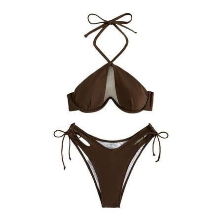 Womens Cut-Out Underwire Bra & Tie Side Swim Bottom  Bathing Suits Swimsuits For Women