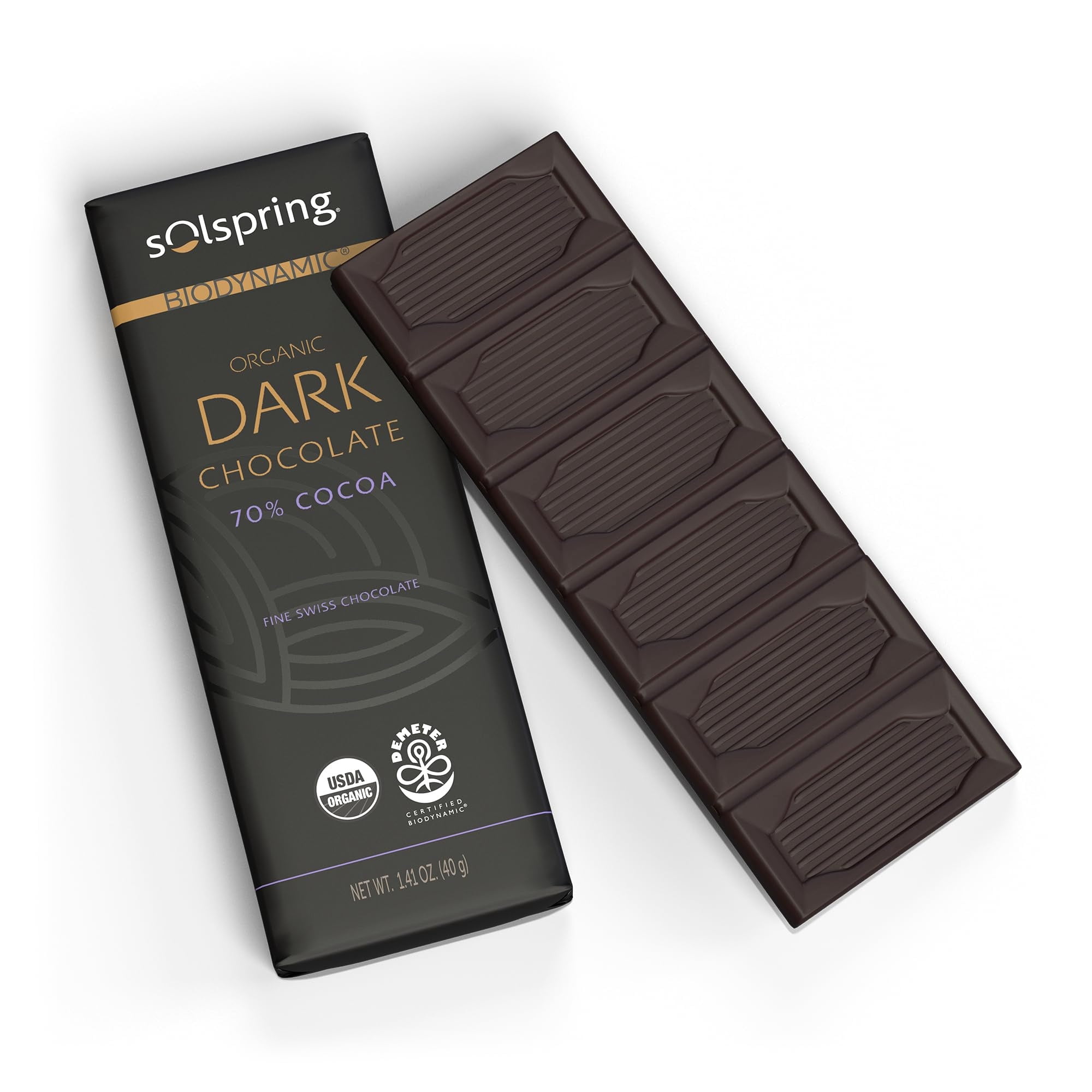 Dr. Mercola Solspring Dark Chocolate Bars - Biodynamic Organic Chocolate Snack - 70 Percent Cocoa - Cane Sugar - Gluten-Free, Non-GMO & Soy-Free - 1 Box (12 Bars)