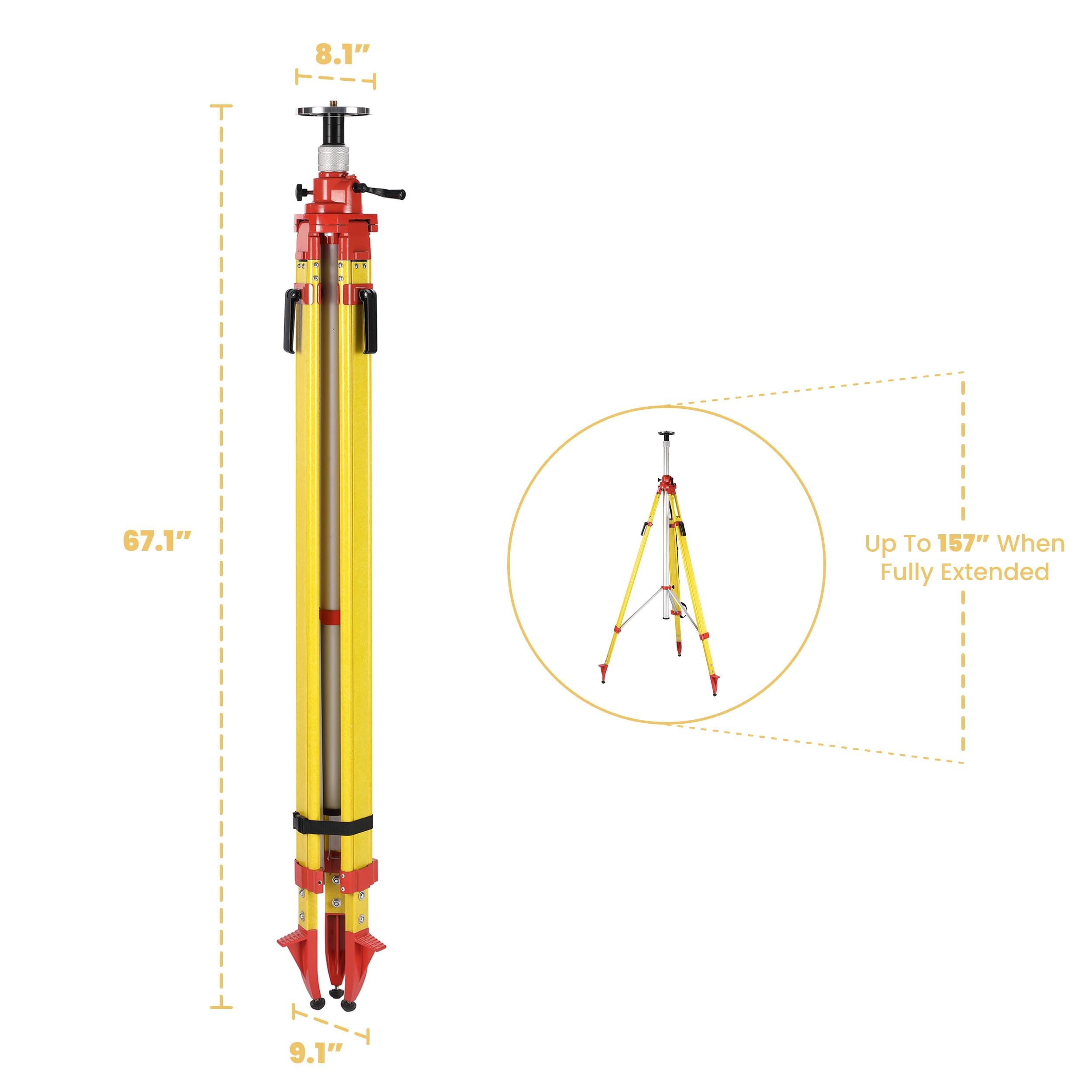 AdirPro Giant 157" Wood/Fiberglass Elevating Tripod, Heavy Duty Multifunctional Tripod for Rotary Lasers - Ideal for GPS and Robotic Surveying Instruments