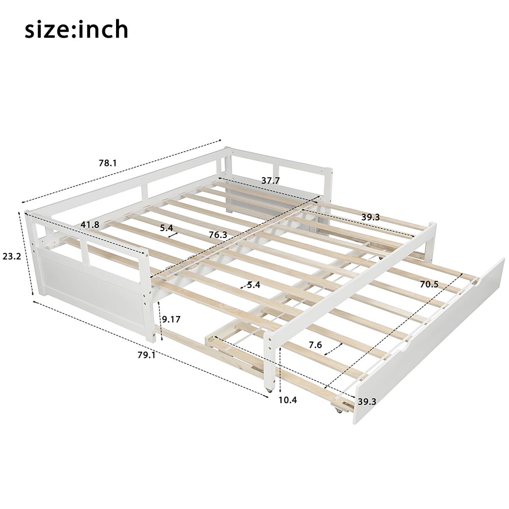 Lowestbest Extending Daybed with Trundle Frame, Sofa Bed Support Platform for Living Room Bedroom Apartment, White Lowestbest Extending Daybed with Trundle Frame, Sofa Bed Support Platform for Living Room Bedroom Apartment, White