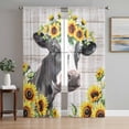 thumbnail image 3 of Farm Cow Sunflower Watercolor Chiffon Sheer Curtains 72 Inches Long, Farmhouse Wood Board 2 Rod Pocket Window Treatment Voile Drapes Curtains for Living Room Bedroom,2 Panels, 52x72In, 3 of 9
