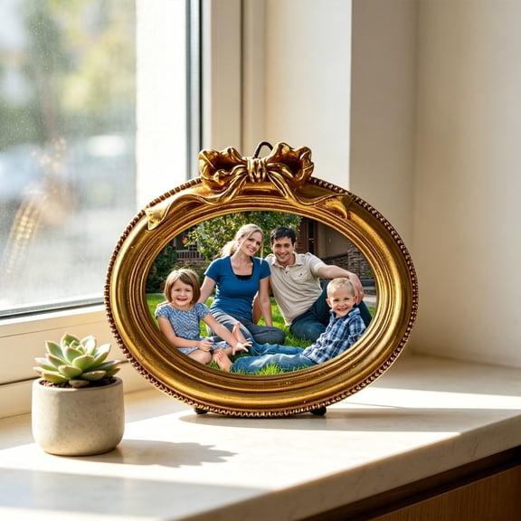 Nnndbs Gold Ornate Carved Picture Frame，Antique Gold Tabletop Photo Frame with Bow Design，Vintage Resin Wall Hanging Frame for Home Office，Wedding Gift for 5x7 4x6 Photo Display