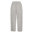 thumbnail image 6 of Linen Capri Pants Women Spring Summer Casual Drawstring Side Button Elastic Waist Straight Wide Leg Cropped Pant Light Gray M, 6 of 7