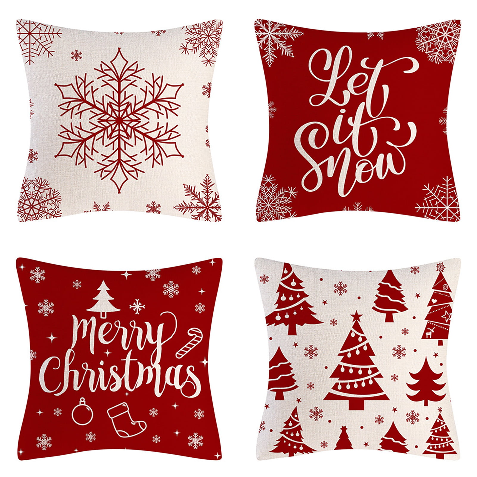 axsl Big Red Snowflakes Pillow Cover Christmas Red Farmhouse Throw Pillow Cover Plaid Cuhion Cover Case for Couch Sofa Home Decoration Farm Christmas Pillows Linen 18 X 18 Inches