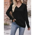 thumbnail image 2 of Lightweight Blouse For Women Solid V Neck Long Sleeve Fall Tops Fashion Ribbed Knit Shirts Cogild, 2 of 6