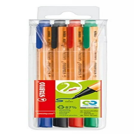 Stabilo Greenpoint Sign Pen Recycled 1.1mm Tip 0.8mm Line Assorted Ref 6088-4 [wallet 4]