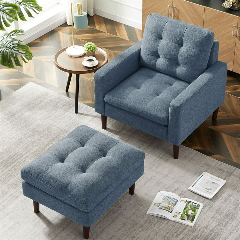 Dropship Blue Accent Chair, Living Room Chair, Footrest Chair Set