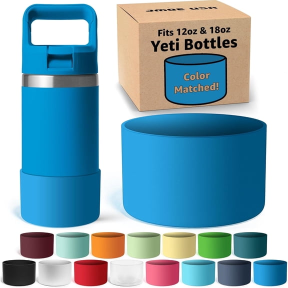 Jmoe USA Silicone Boot Compatible with Yeti Rambler Jr 12oz and 18oz Bottle | 2mm Sleeve | Anti-Slip Boot, Protector for the Bottom of your Bottle | Protects Against Damage | BPA Free (Big Wave Blue)