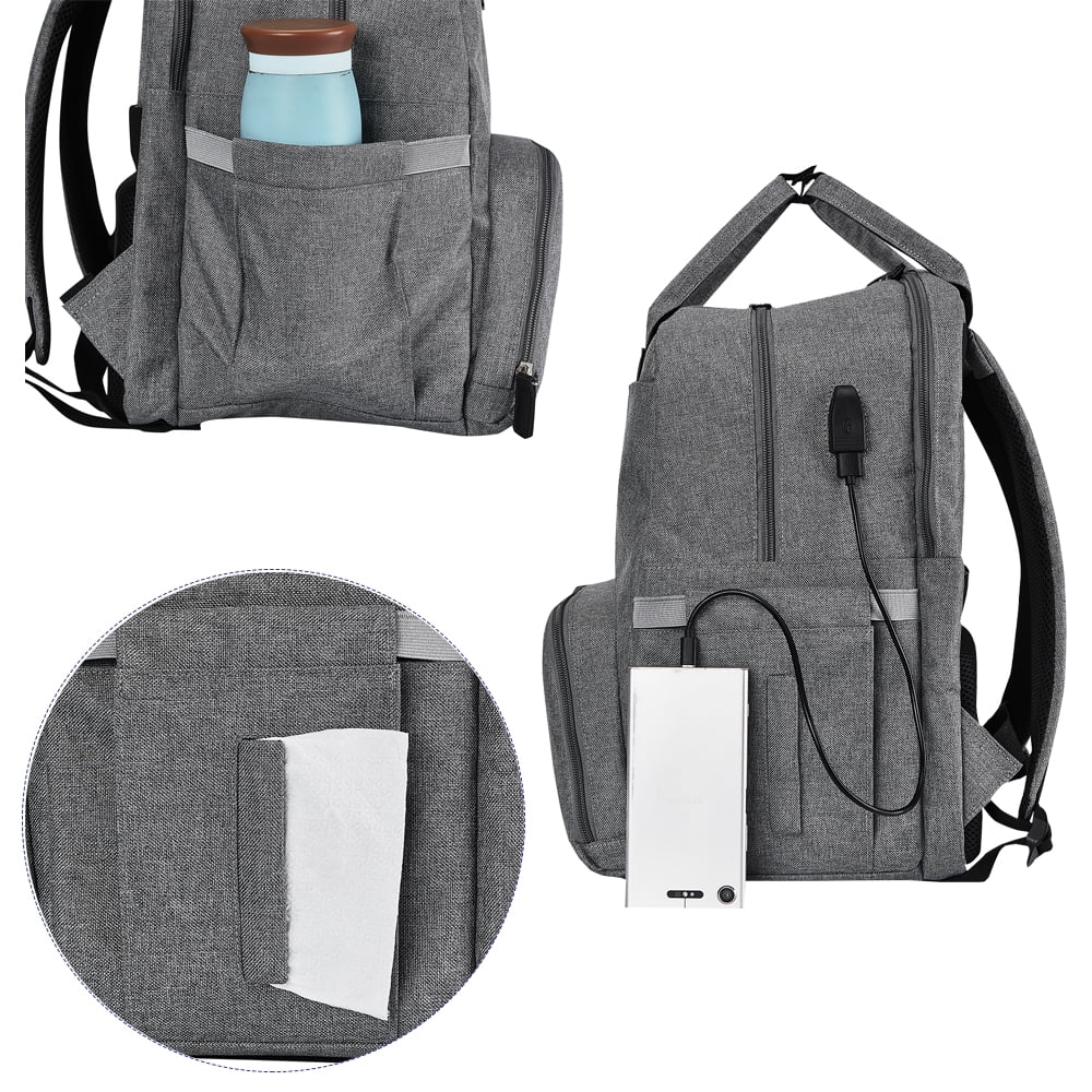 Diaper Bag Breast Pump Backpack - Double Layer for Mother with Insulation Bag Grey