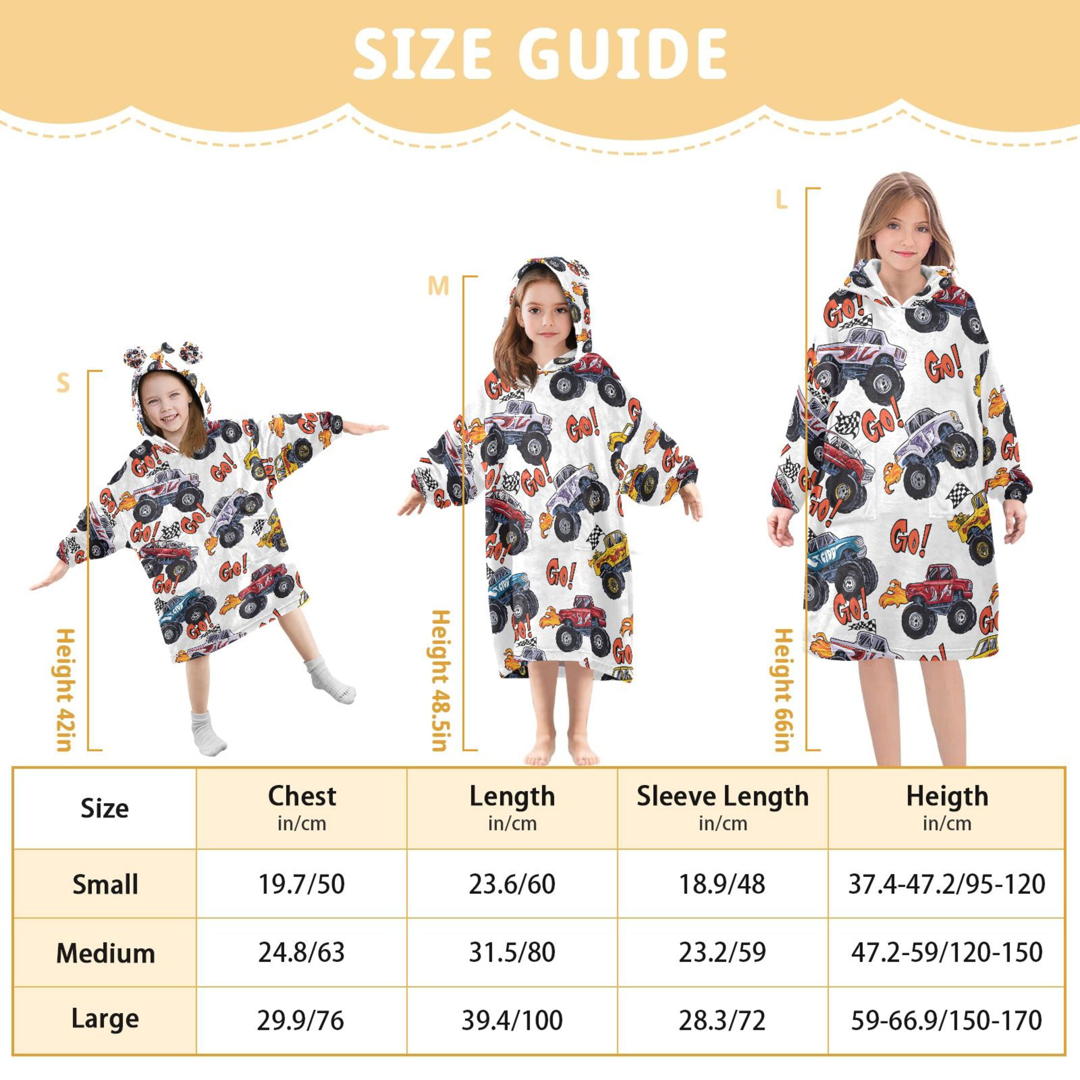 joogoo Wearable Blanket Hoodie Monster Trucks for Flannel Sherpa Pocket 3-14 YR S