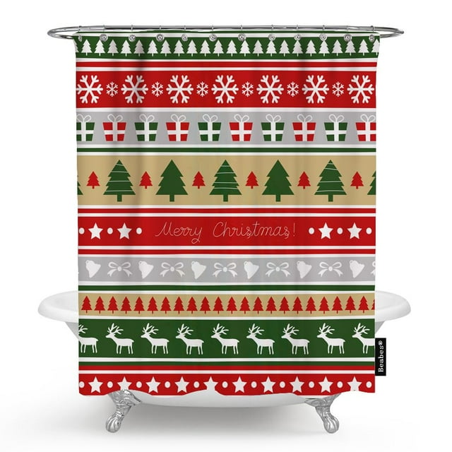 Cortina de ducha Feliz Navidad árbol de Navidad invierno copo de nieve ciervo regalo estrella cortina de ducha con 12 ganchos decorativos 72x72 pulgadas