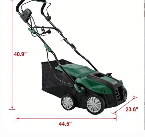 15 Amp 2-in-1 16 Inch Electric Lawn Dethatcher Scarifier Green Heavy-Duty Metal with Extra Large 58QT Removable Collection Bag (Corded Electric Single Box)