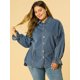 thumbnail image 2 of Camisa Vaquera Agnes Orinda de Cambray con Cinturón Manga Larga Top Talla Grande para Mujer Azul 3X, 2 of 6