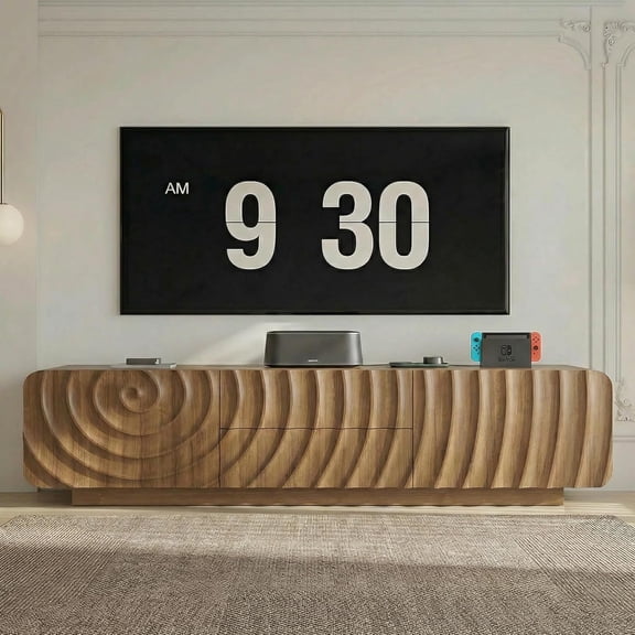 58'' Modern TV Stand for 65 Inch TV, Media Console with Storage Cabinet & 2 Drawers, Rounded Corner Entertainment Center for Living Room Bedroom (Walnut)