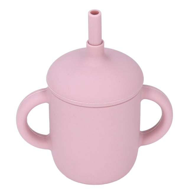 Vaso de silicona para bebés, a prueba de derrames, con asa antideslizante, sin BPA, con pajita para bebés mayores de 6 meses, color morado claro y rojo
