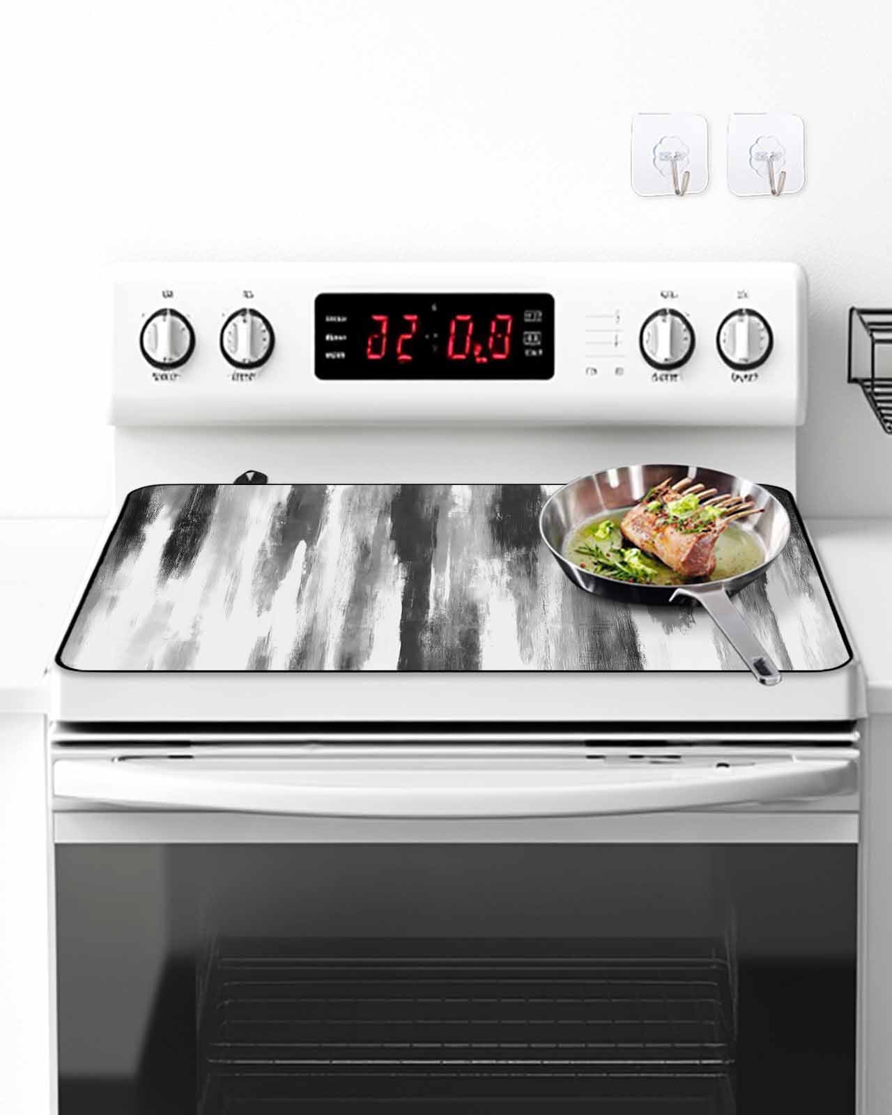 Stove Top Covers for Electric Stove, Black Gray White Glass Stovetop Cover Protector, Vintage Rustic Abstract Ombre Aesthetic Induction Cooktop Protector Oven Mat for Kitchen Countertop 24"x21"