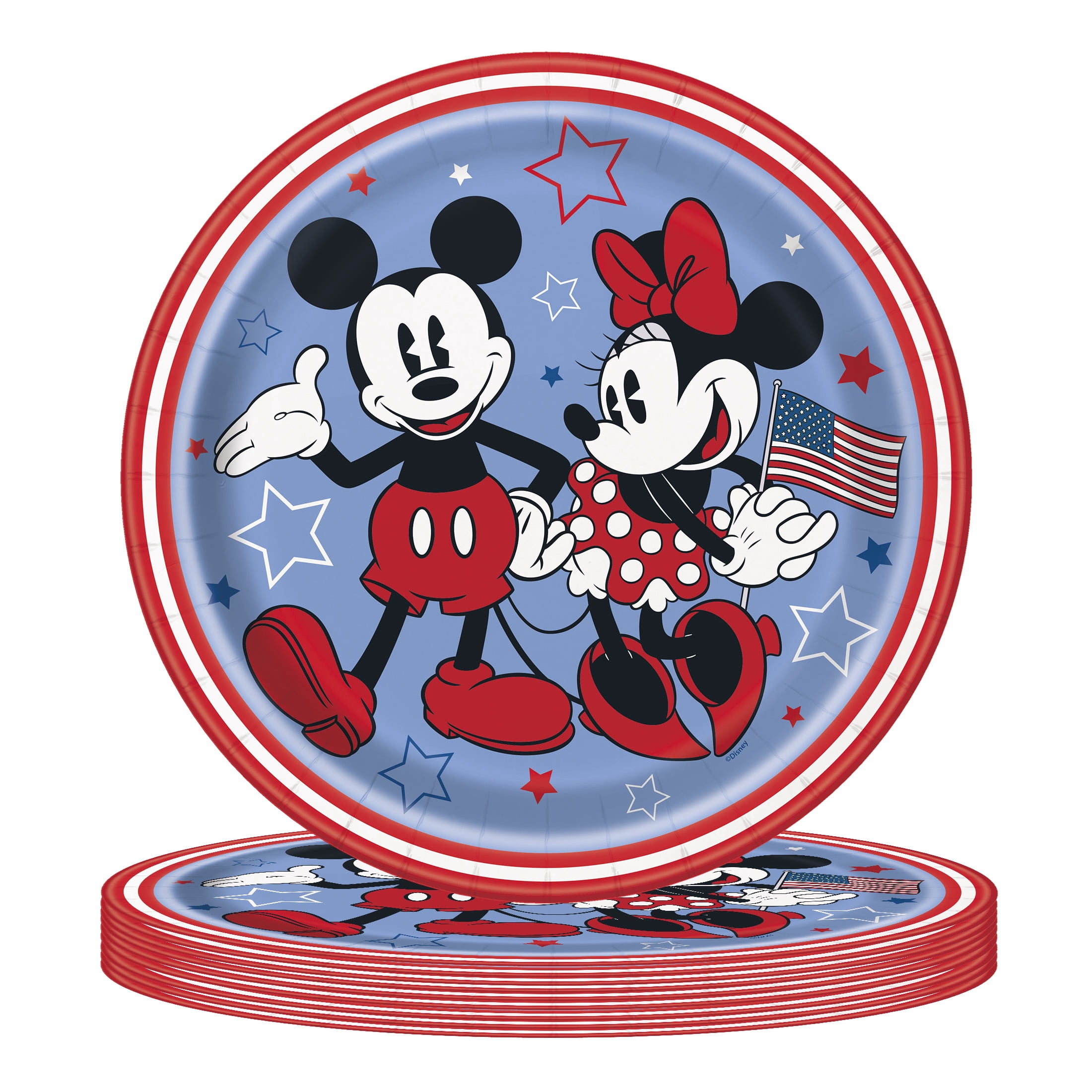 Mickey & Minnie Patriotic Paper Dinner Plates, 9in, 10ct