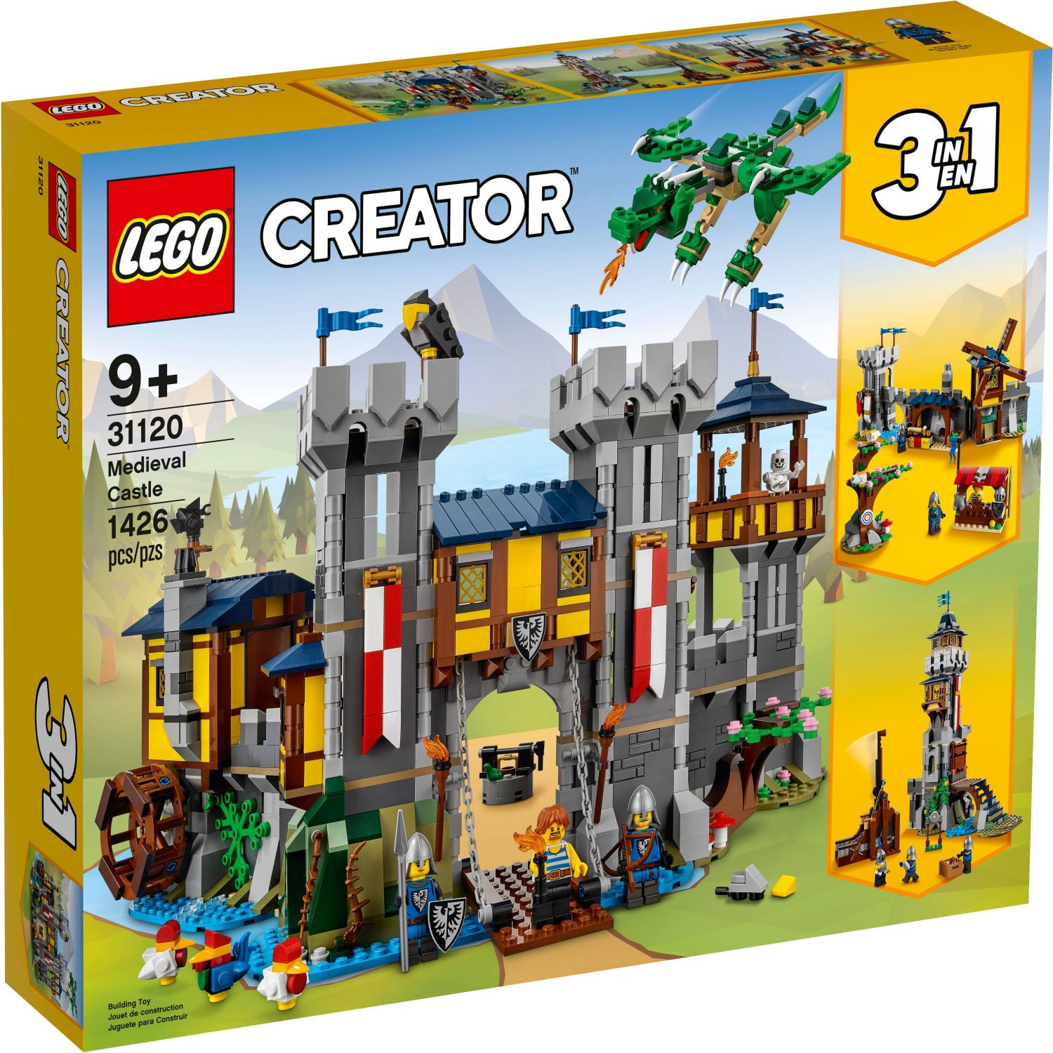 yuuu.　36 LEGO Creator 3 in 1 Medieval Castle Set, Includes Skeleton, Dragon
