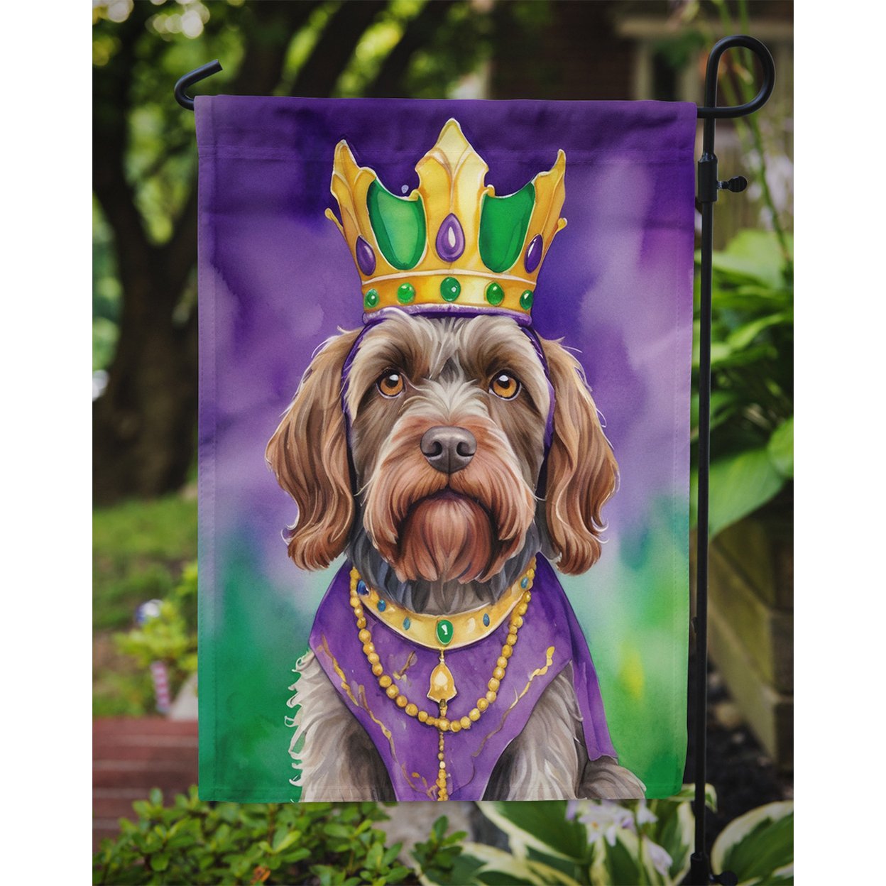 Wirehaired Pointing Griffon King of Mardi Gras Garden Flag