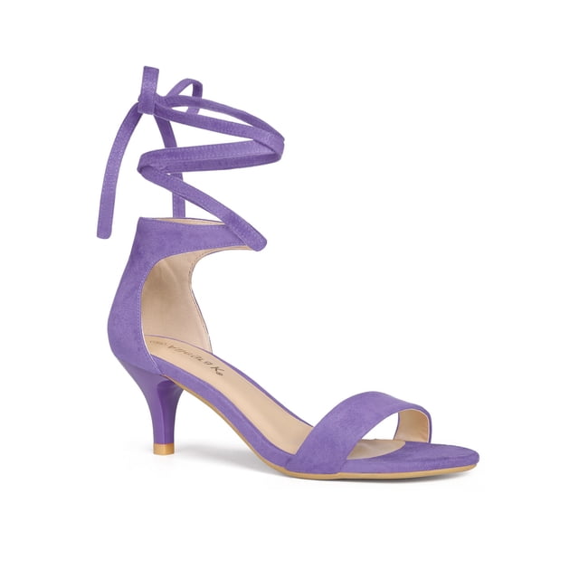 BLISSFUL STEP Chaussures pour Femmes en Faux Suède à Lacets à Bout Ouvert à Talon Kitten avec Semelle Intérieure Coussinée Sandales Violet 7