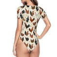 thumbnail image 4 of Naloa Roosters and Chickens Women's Short-Sleeved Onesie, One-Piece Swimsuit for Parties, dates, clubs - Medium, 4 of 9