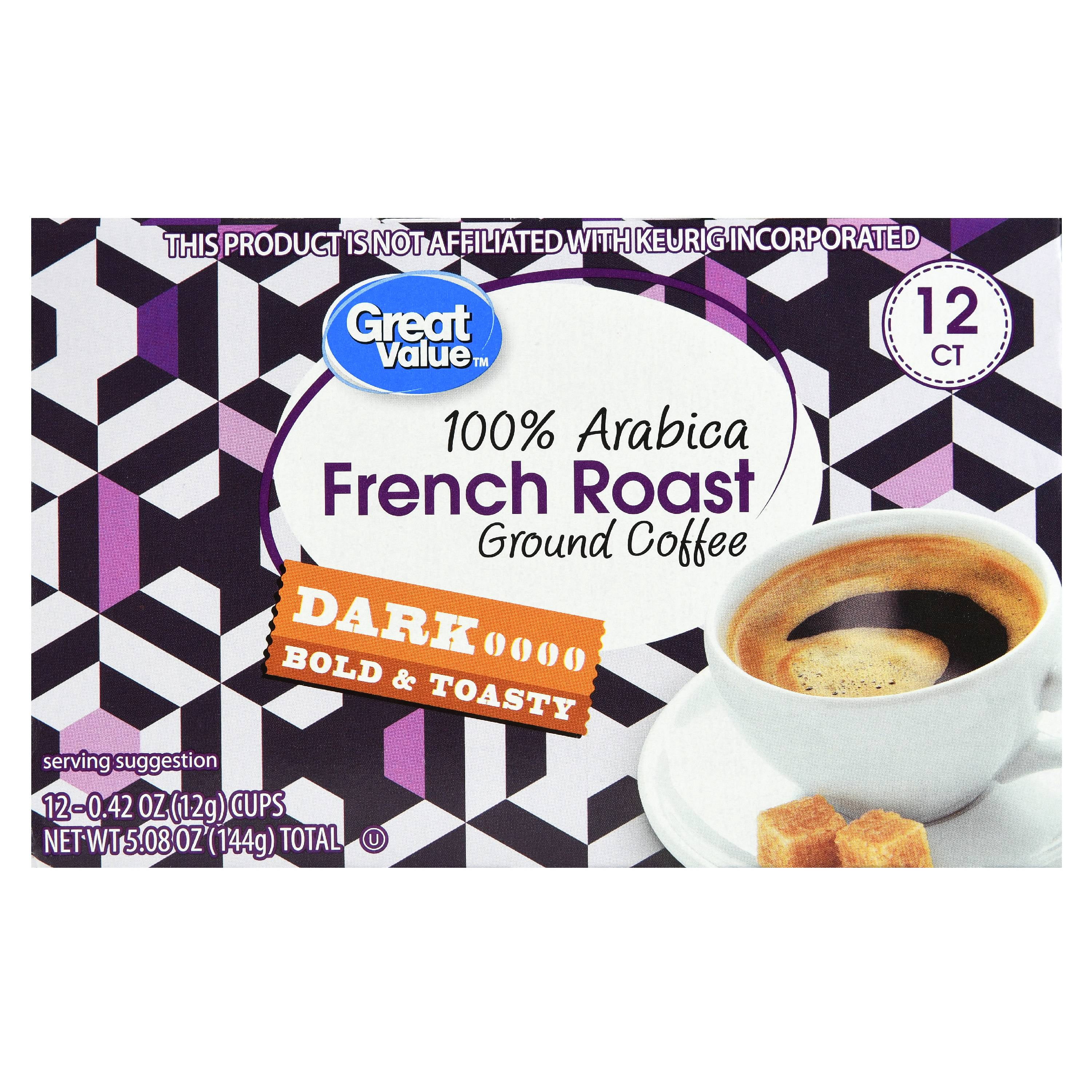 Great Value French Roast Single Serve Coffee Pods, Dark Roast, 5.08 oz, 12 Count