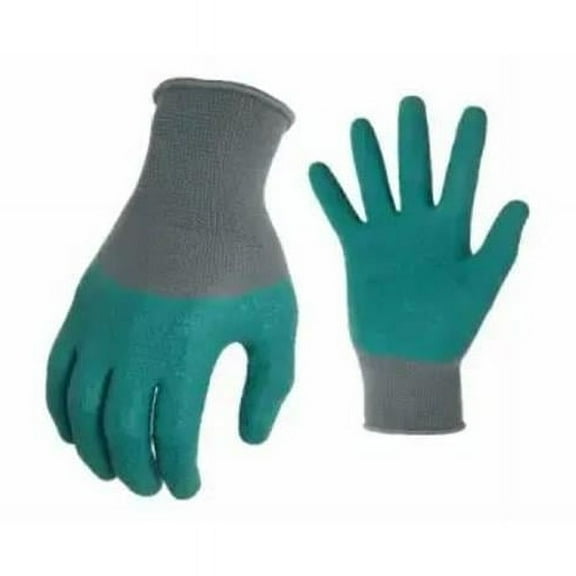 Big Time Products 136486 Women Full Finger Latex Garden Glove, Gray & Green - Medium