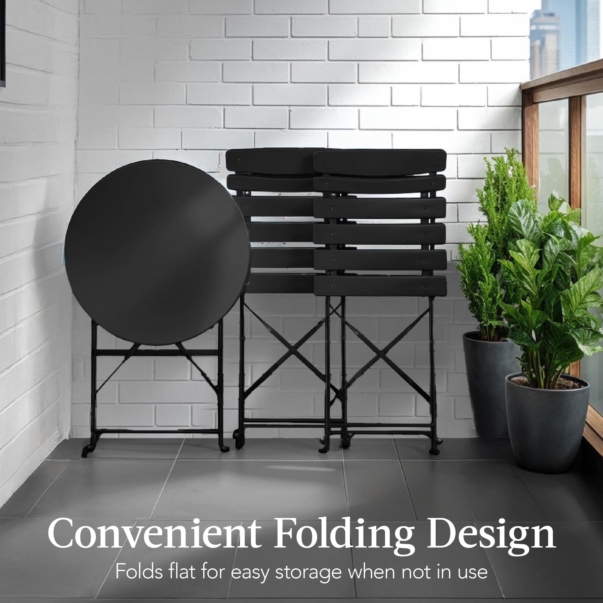 Best Choice Products 3-Piece Small Bistro Set, Folding Patio Furniture Set of 2 Chairs and Table - Black