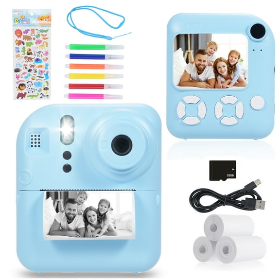 Kisdream Kids Camera Instant Print 2.4 Inch Screen Camera 1080P Video Camera for Kids with 32GB Memory Card and 5 Rolls Paper