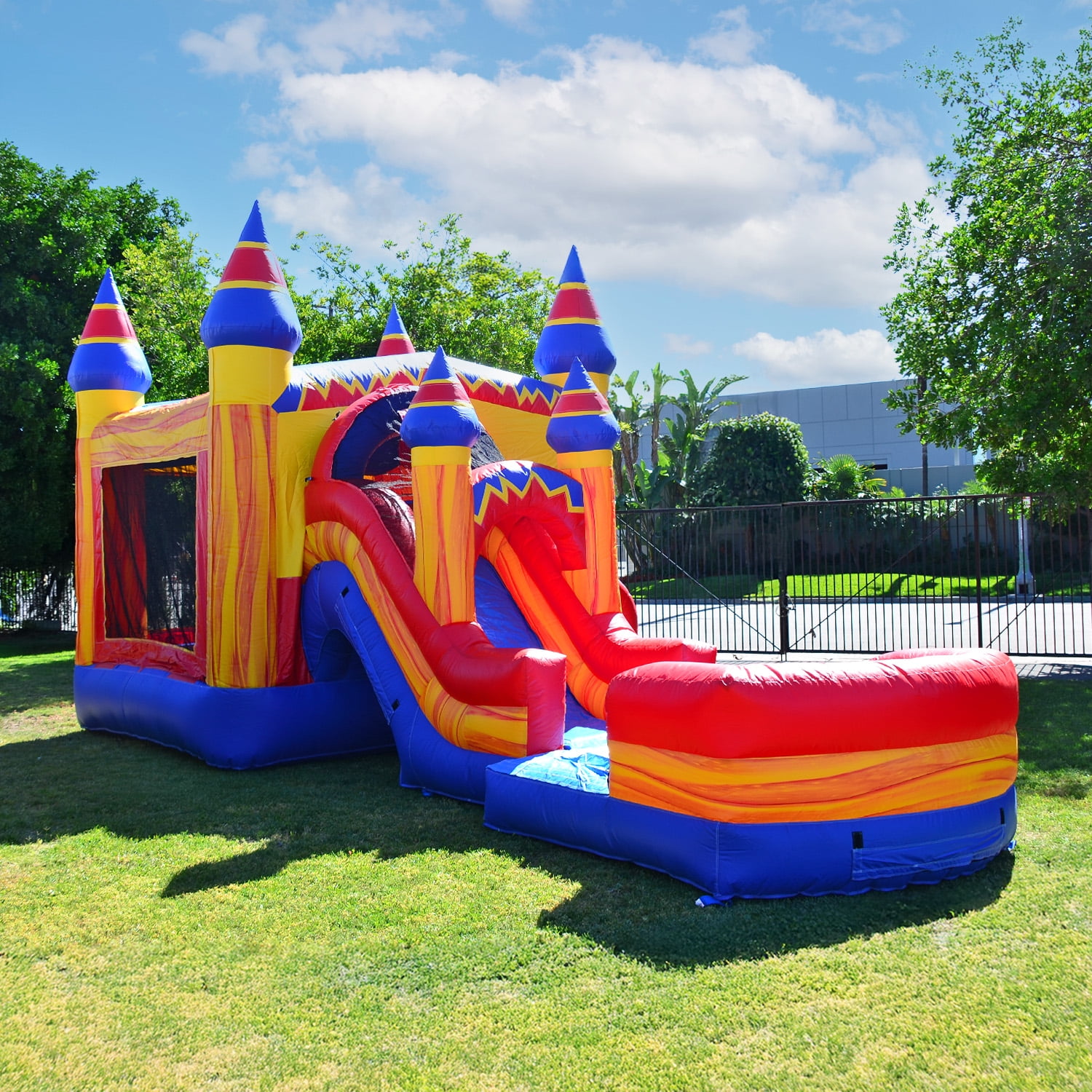 JumpOrange Superhero 31' Commercial Bounce House Water Slide Combo with Pool (Blower Included)