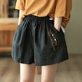 thumbnail image 4 of Jewelreauty Elastic Waist Shorts for Women Casual Cotton Linen Loose Pull On Pockets Embroidery Shorts, 4 of 4