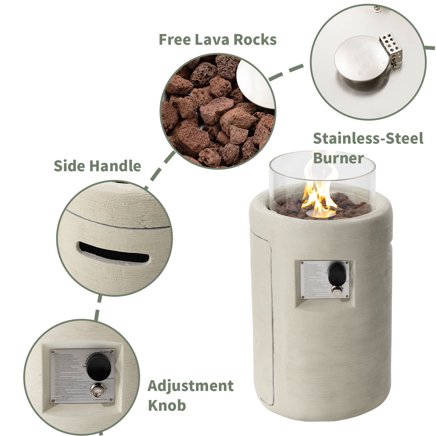 MOALCOFER 40000 BTU Propane Fire Pit Table,16'' Round Fire Pit, Includes Lava Rocks, Waterproof Cover