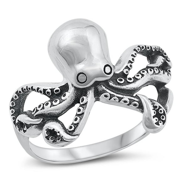 Fashion Octopus Ring .925 Sterling Silver Oxidized Beach Band Jewelry Female Male Unisex Size 8