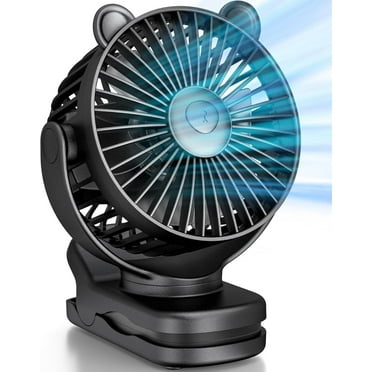 FrSara Portable Clip on Fan, Small Desk Fan Battery Operated, 360° Rotation, Cute Design, 3 Speed, Mini Table Fan USB Rechargeable, Personal Cooling Baby Stroller Fan for Home Office Outdoor Travel