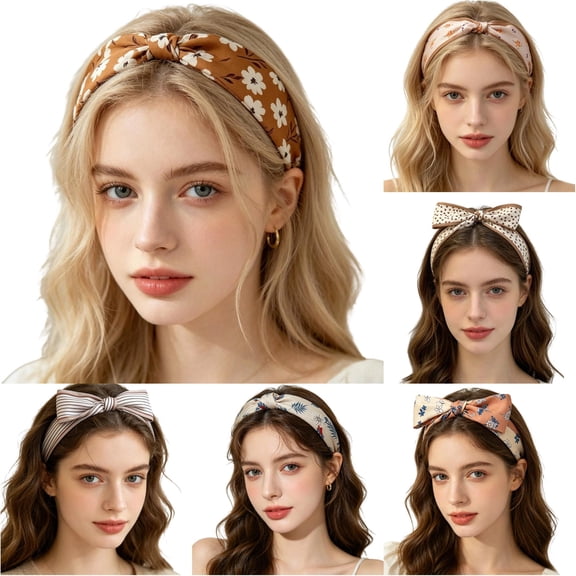 UJNDER Summer French Floral Print Silk-like Headband for Hair Wrap Scarf Bow Tie Soft Boho Style Head Tie Accessory Headbands for Women,01_Coffee,One Size