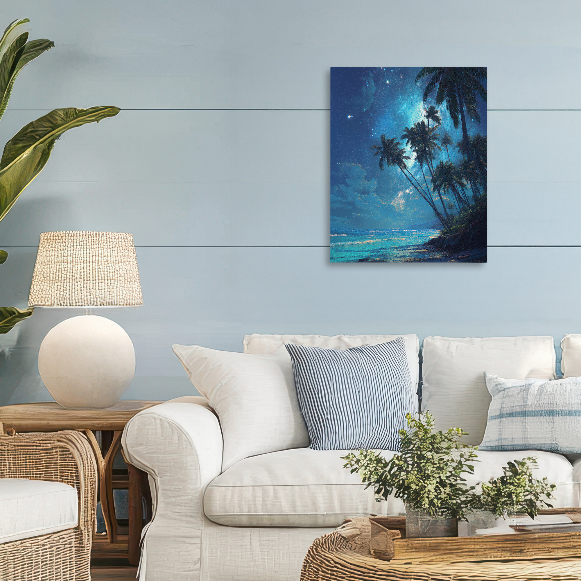 Moonlit Beach Palm Trees Canvas Wall Art, design by Ziwei Li