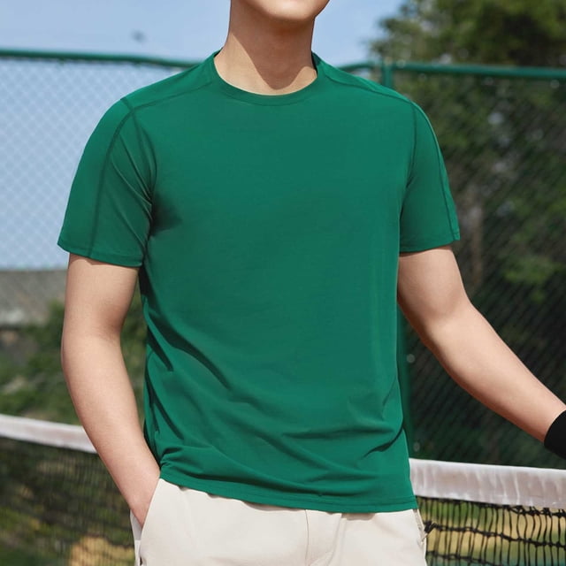 Styesk T Shirts for Man Solid-Color Casual Elastic Sports Short Sleeved Round-Neck Blouses