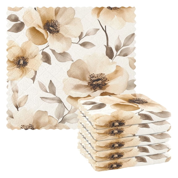 6 Pieces of Kitchen Towels 11x11Inch Kitchen Dish Cloths Kitchen Dish Towels Reuseable Cleaning Cloths Cream Flowers